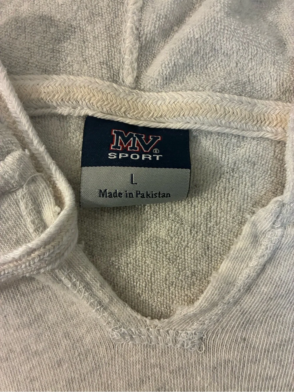 MV Sport Cream Crewneck Hoodie with Navy Boston Graphic - Picture 2 of 5